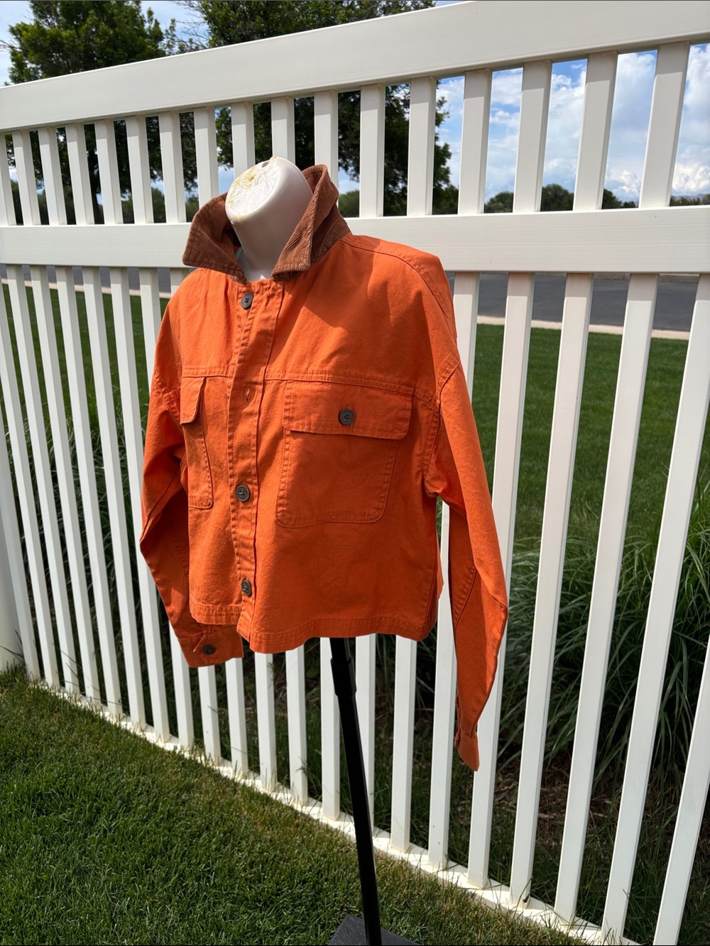Orange Canvas Cropped Jacket NWT, Size S, Corduroy Collar - Picture 2 of 4